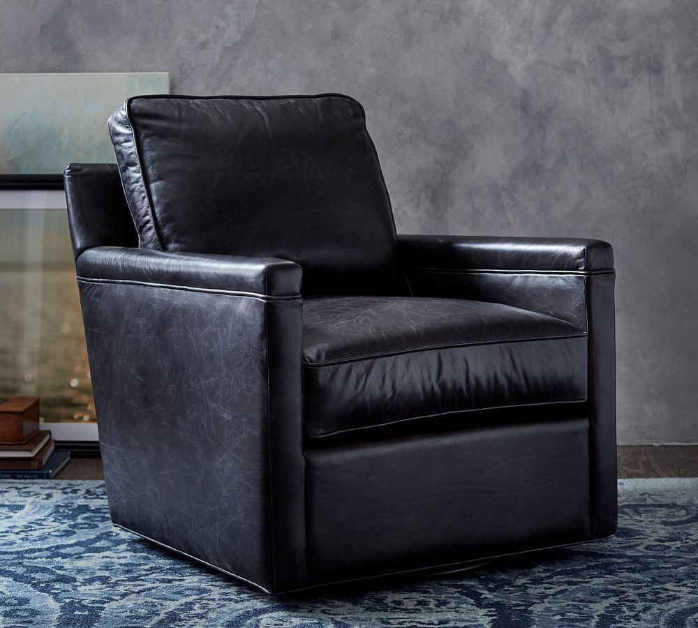 Tyler Square Arm Leather Swivel Armchair Pottery Barn