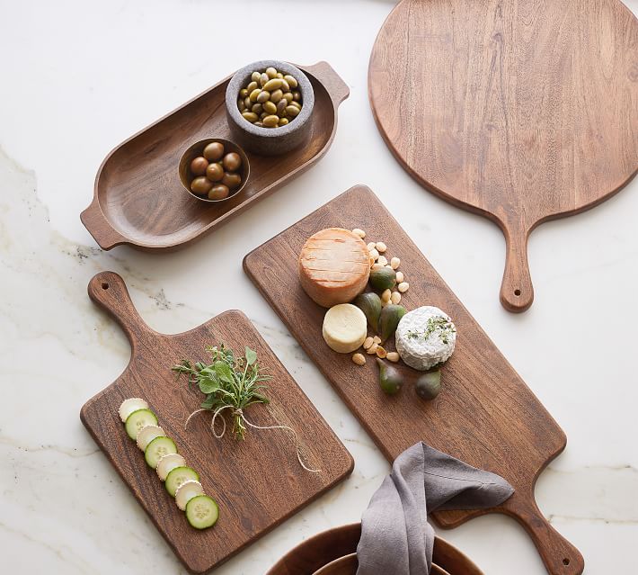 Wrenbury Pizza Cutting Board Acacia Wood Gift Set - Wooden Pizza Serving 8  Grooves - Cheese Board Set Reversible Function as a Charcuterie Board 