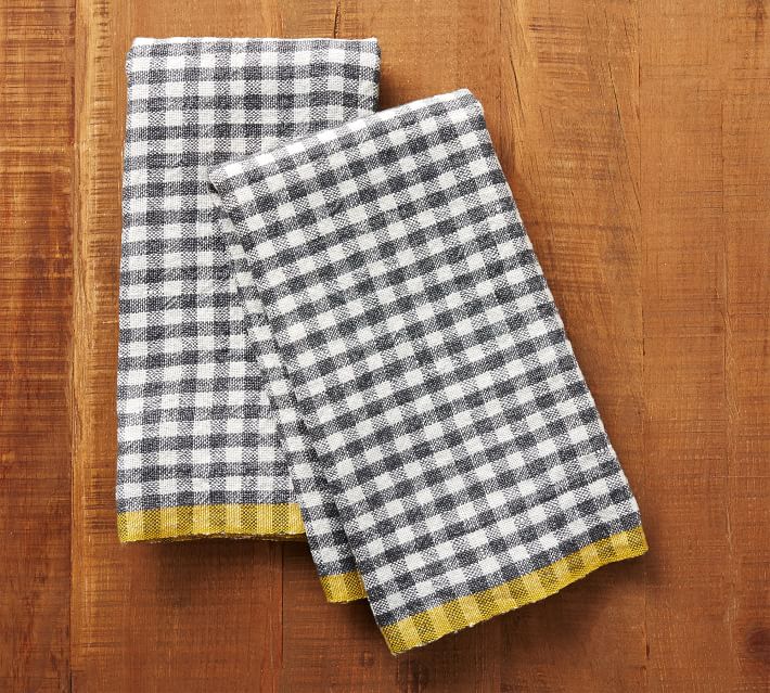 Caravan Gingham Tea Towels, Set of 2 - Aqua/Orange