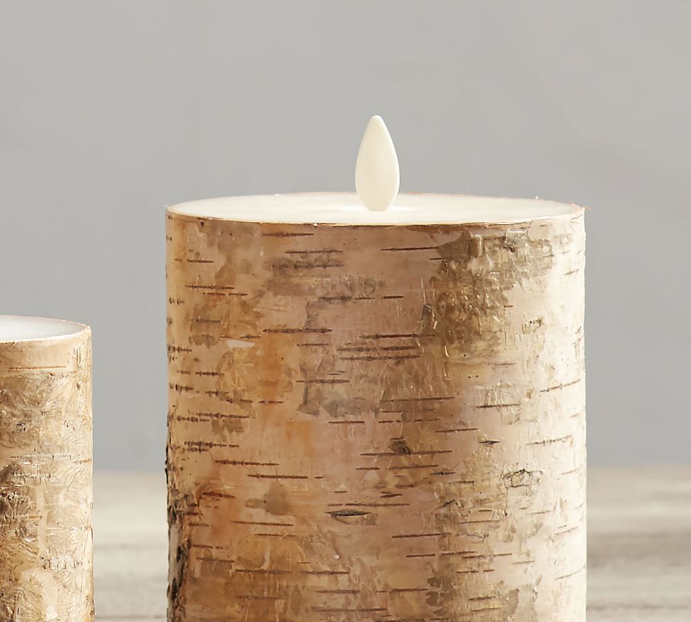 Premium Flickering Flameless Wax Pillar Candles - Sugared Birch