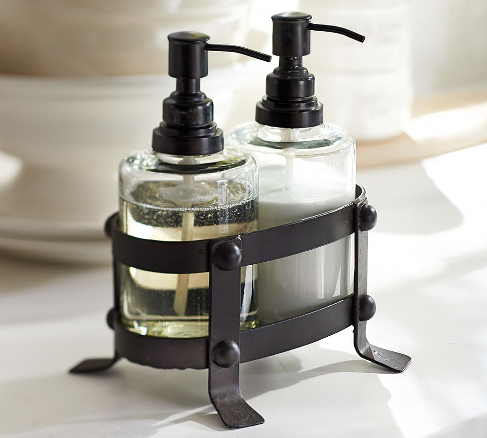 Vintage Kitchen Dish Soap + Hand Soap Dispenser Set with Black