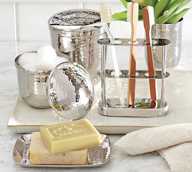 Hammered Nickel Bath Accessories Pottery Barn   Hammered Nickel Bath Accessories M 