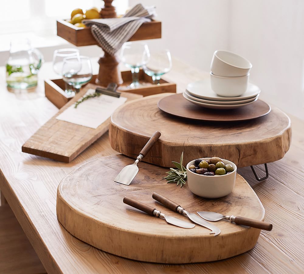 Acacia Wood Cutting Board and Cheese Knives 4 Piece Set