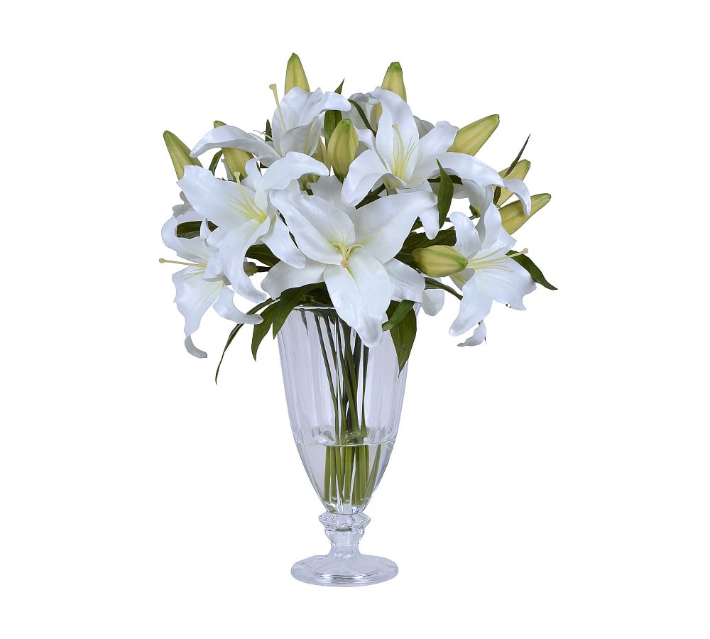 Faux White Lilies In Tall Glass Vase Artificial Flowers Pottery Barn