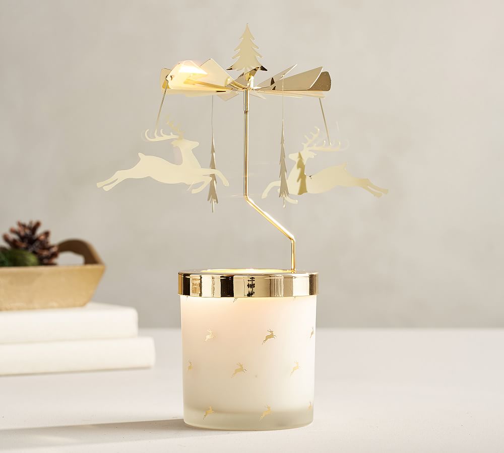 Reindeer & Pine Tree Carousel Candlepot Topper Pottery Barn