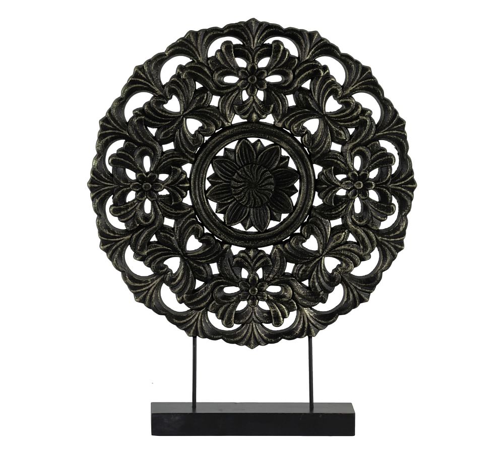 White Carved Round Art Stand
