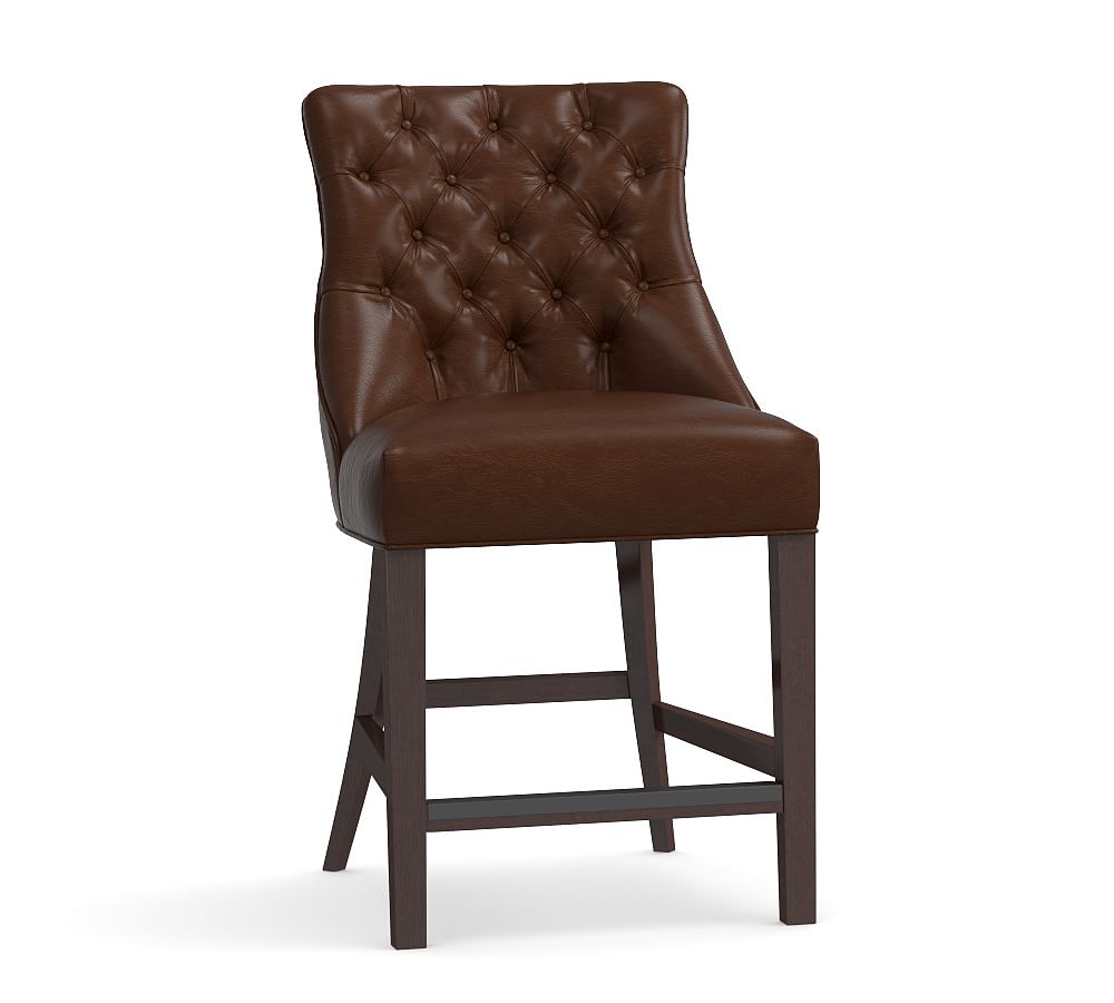 Hayes Tufted Leather Bar Stools Pottery Barn