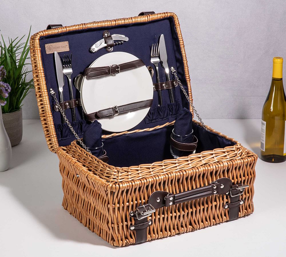 Navy Woven Picnic Basket - Set for 2