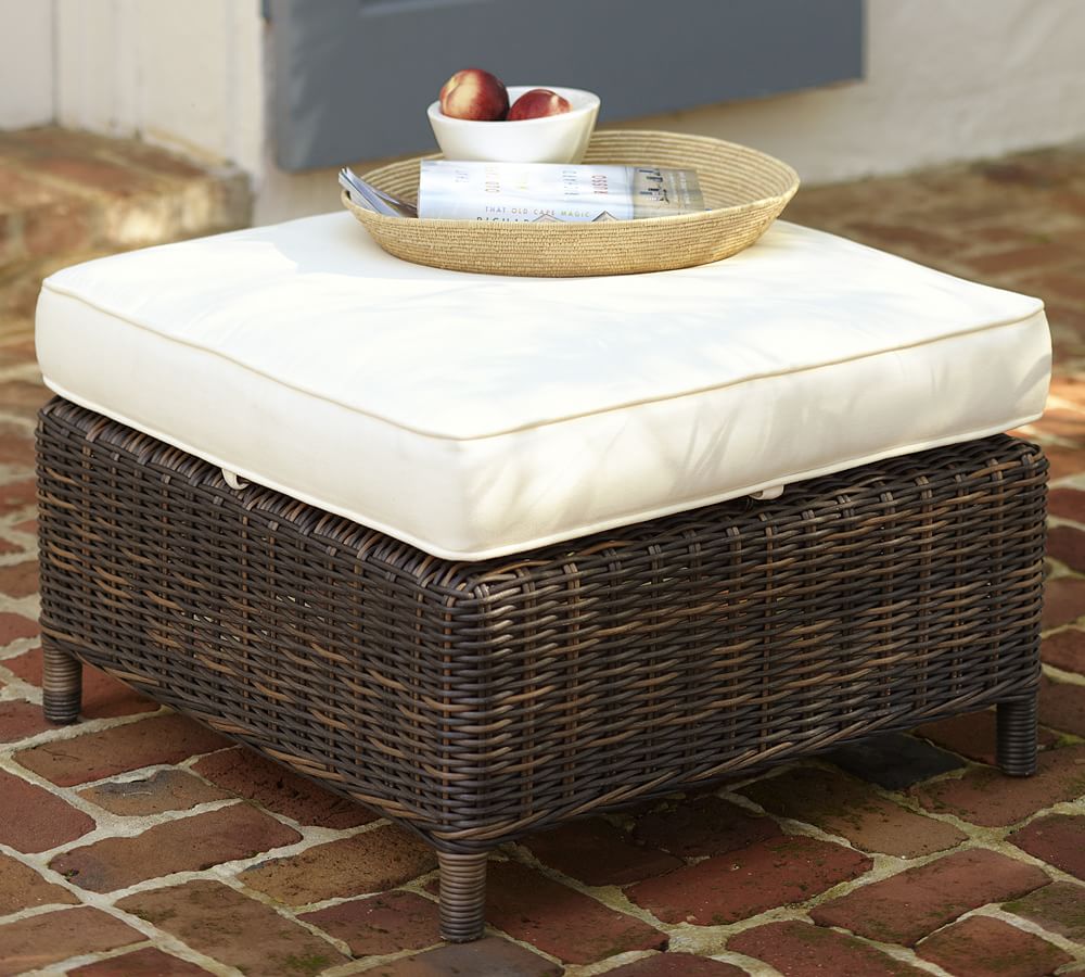 Torrey Wicker Outdoor Ottoman | Pottery Barn