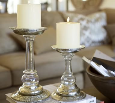 Evleen Mercury Glass Pillar Holders | Candle Holder | Pottery Barn