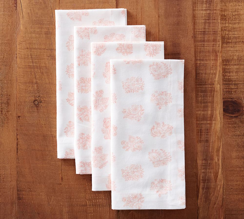 Block Print Blush Floral Cloth Napkin Pottery Barn
