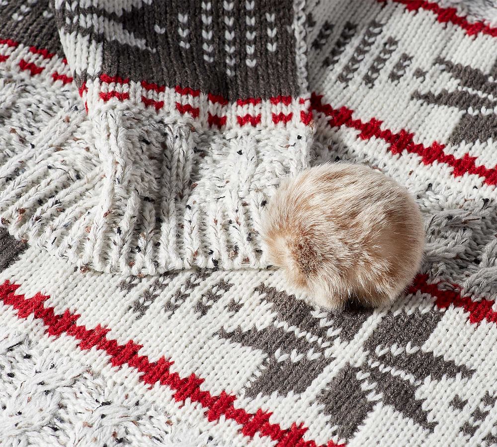 Donegal Snowflake Pom Pom Throw Blanket Pottery Barn