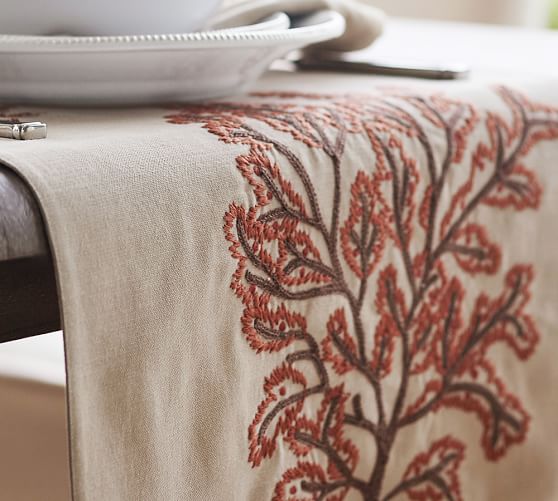 Embroidered Coral Table Runner Pottery Barn