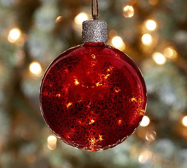 Lit Red Globe Christmas Ornament | Pottery Barn