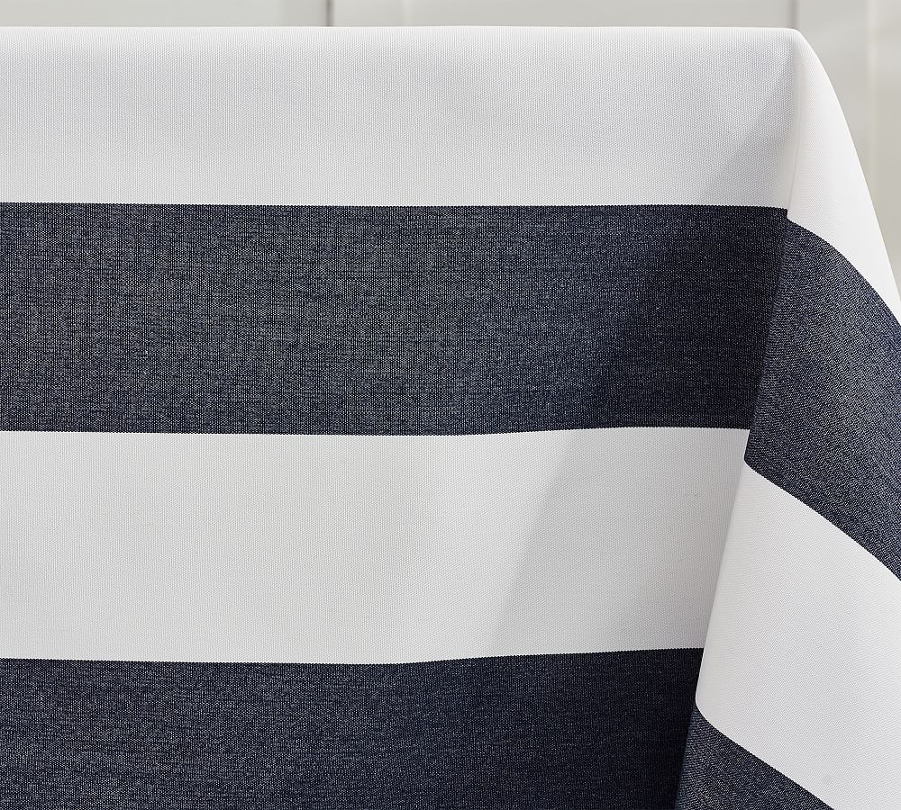 Open Box Sunbrella® Awning Stripe Outdoor Tablecloth Pottery Barn