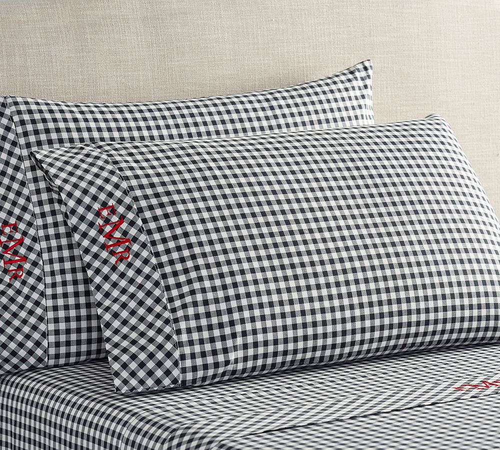 Black Gingham Organic Brushed Cotton Sheet Set Pottery Barn