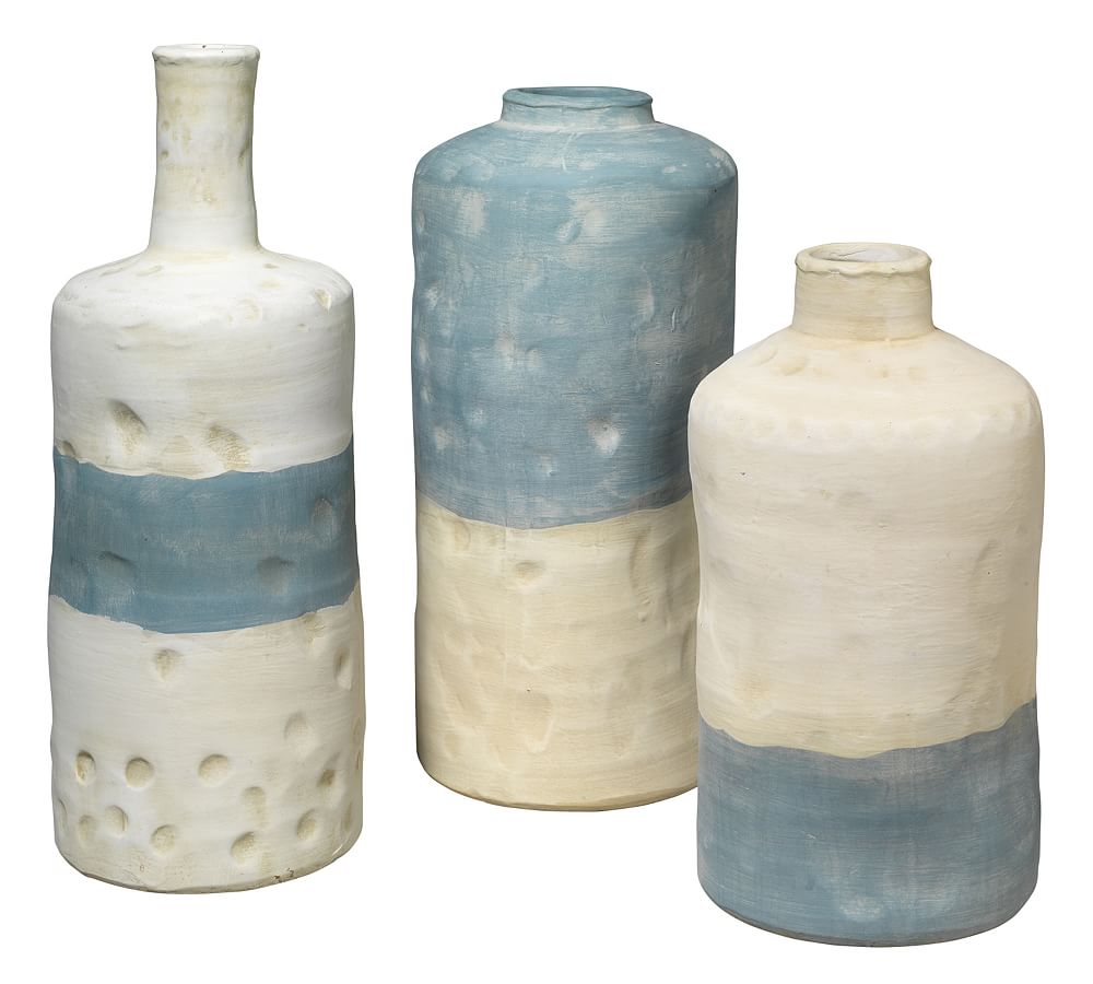 Mallory Blue/White Ceramic Vessels - Set of 3
