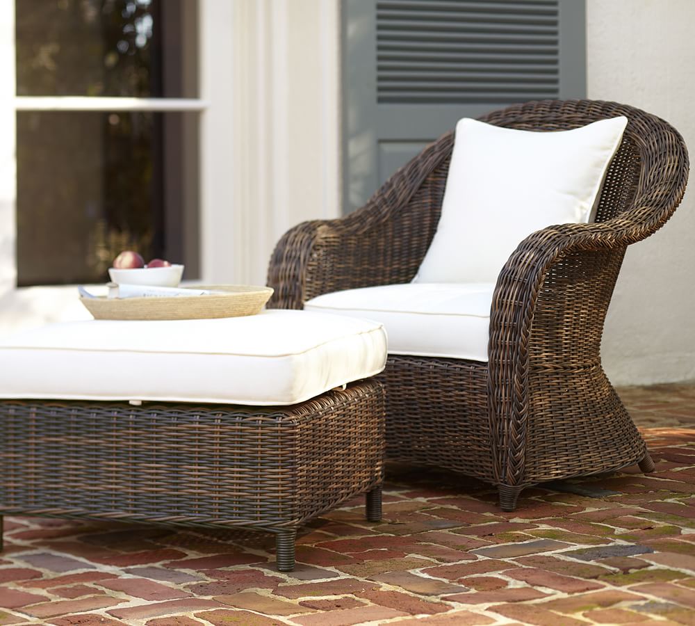 Torrey Wicker Outdoor Ottoman | Pottery Barn