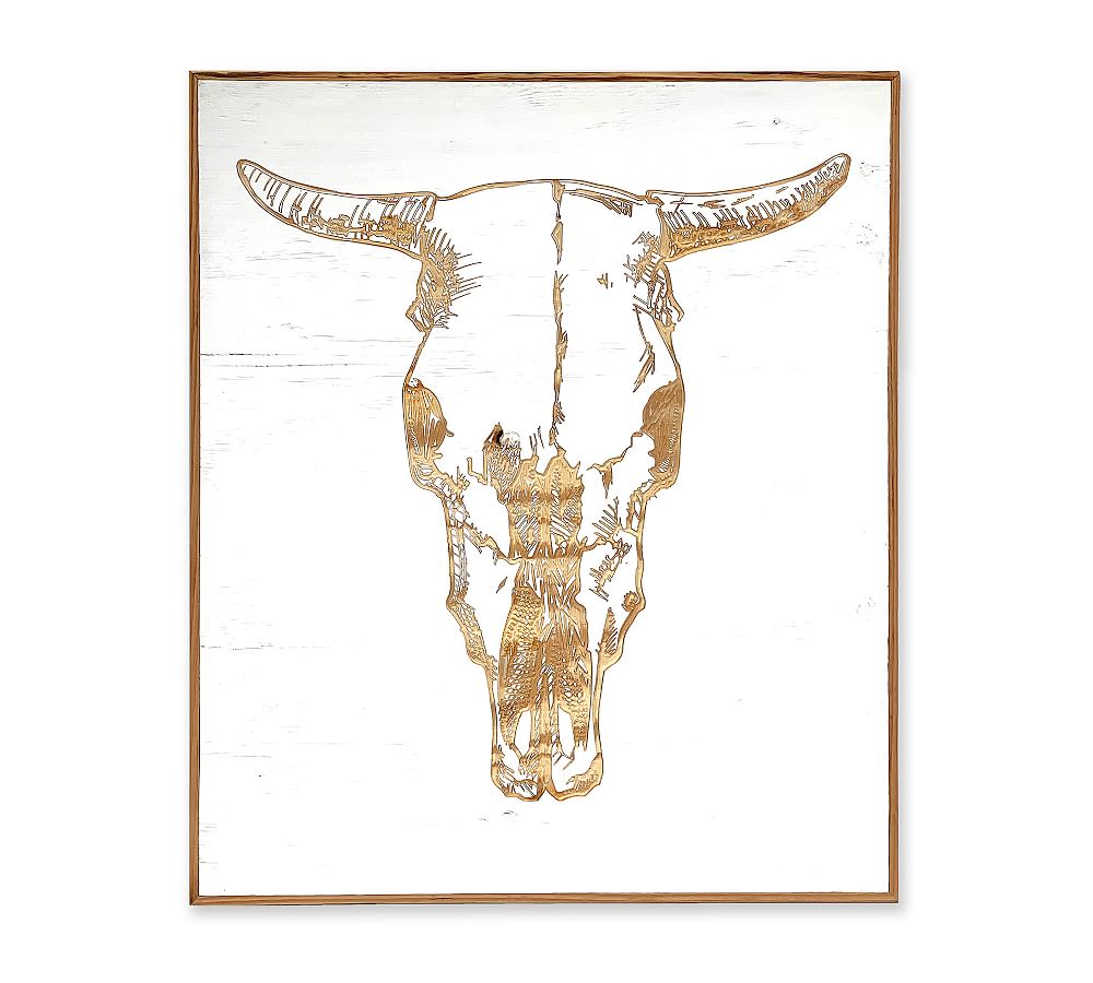 Cow Skull Carved Wood Wall Art