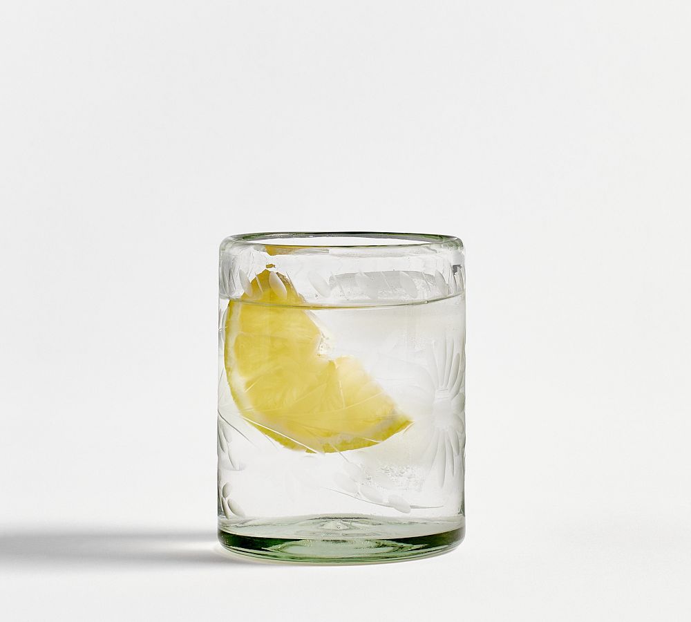 Etched Floral Recycled Glass Drinking Glasses Set of 4 Pottery Barn