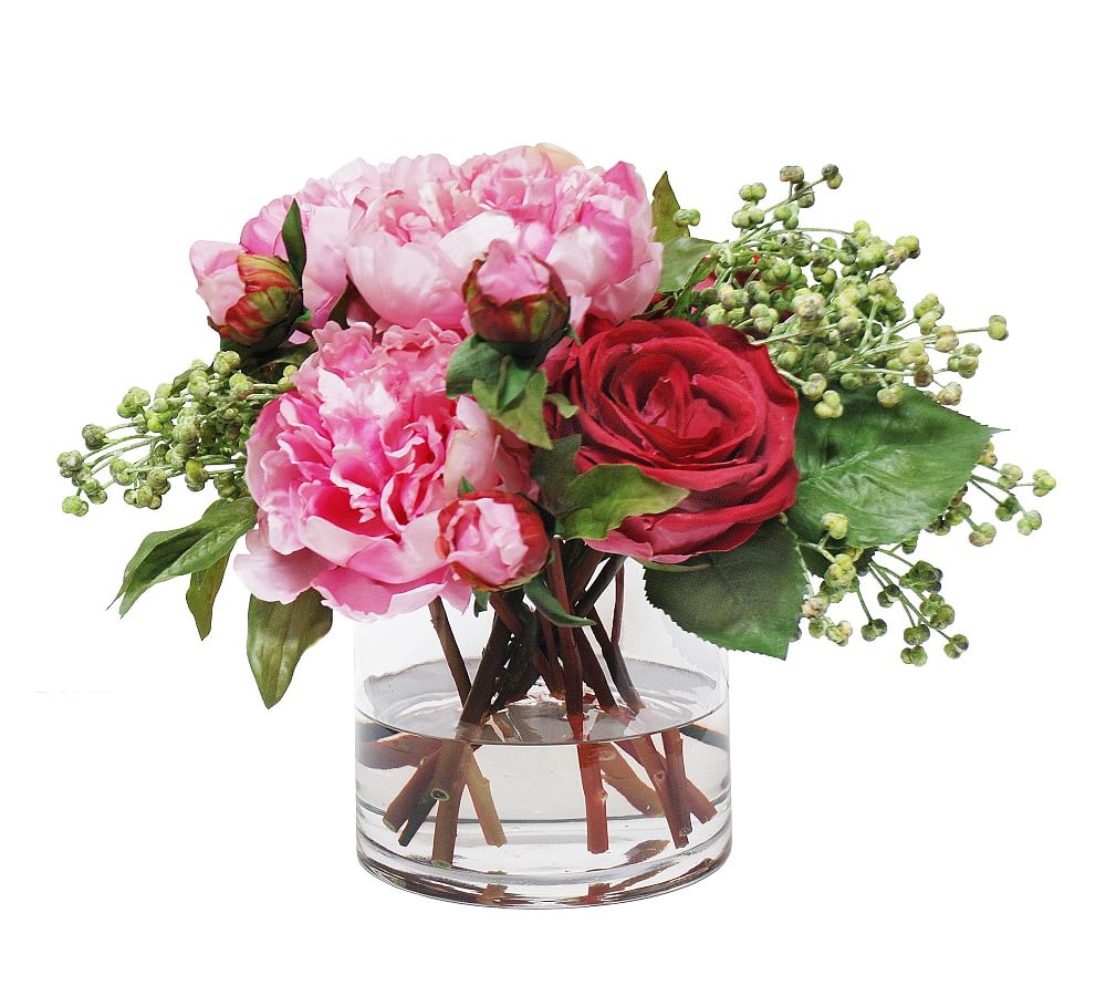 Faux Peony & Rose in Vase Artificial Flowers Pottery Barn