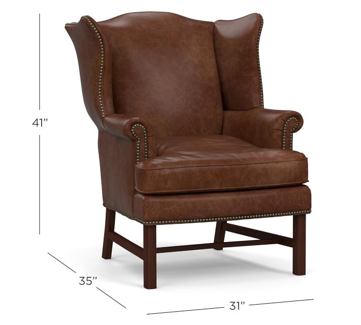 Pottery barn thatcher discount leather wingback chair