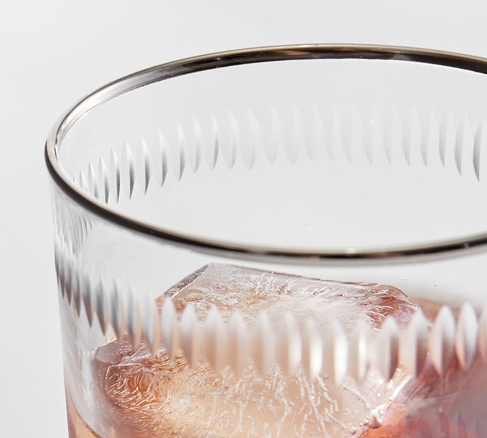 Etched Silver Rim Double Old Fashioned Glasses Set of 4 Pottery Barn