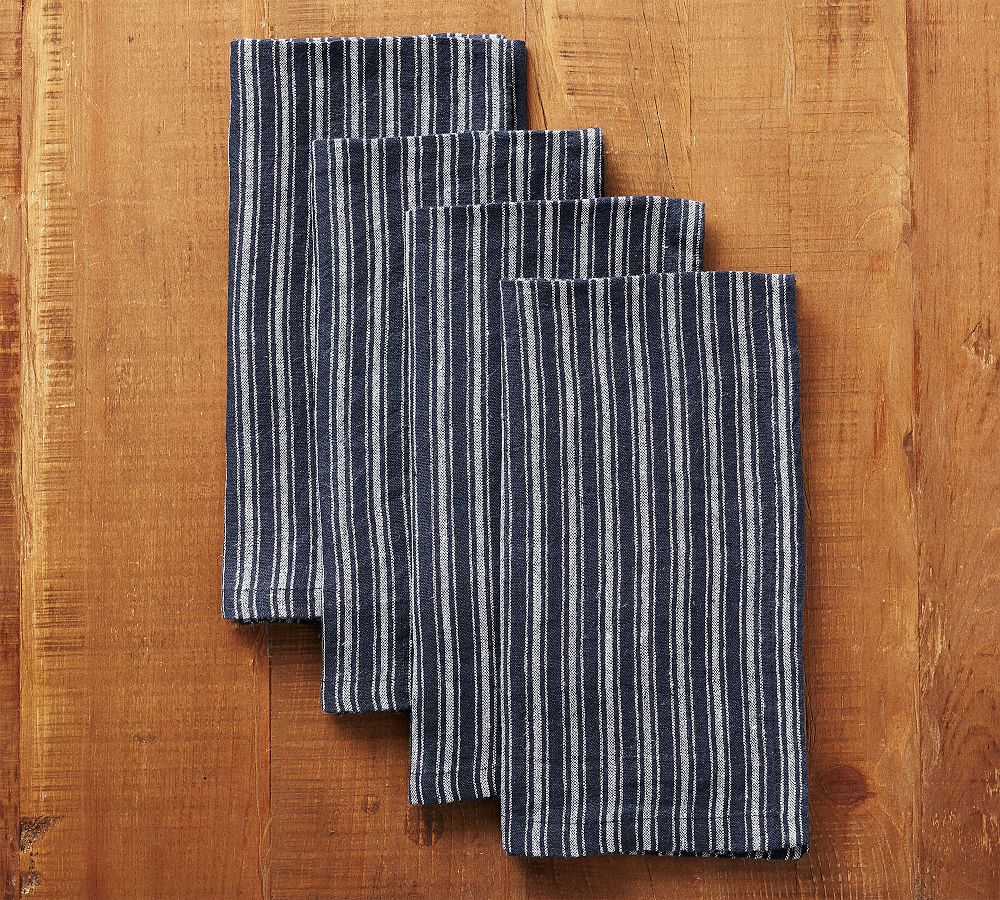 Blue Striped Linen Napkins for Weddings, Dinner - Rustic Table Setting