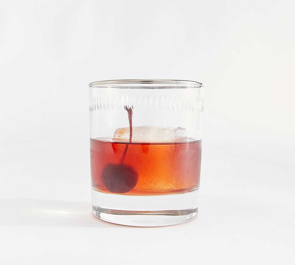 Etched Silver Rim Double Old Fashioned Glasses Set of 4 Pottery Barn