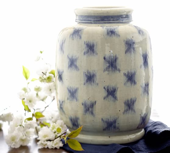 Blue Ikat Terracotta Vase Pottery Barn