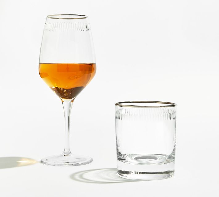 Vintage Short Stemmed Wine Glasses Silver Rim Goblet Cocktails Stemware Set  of 4