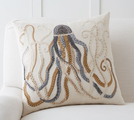 Jeweled Octopus Embroidered Decorative Pillow Cover Pottery Barn