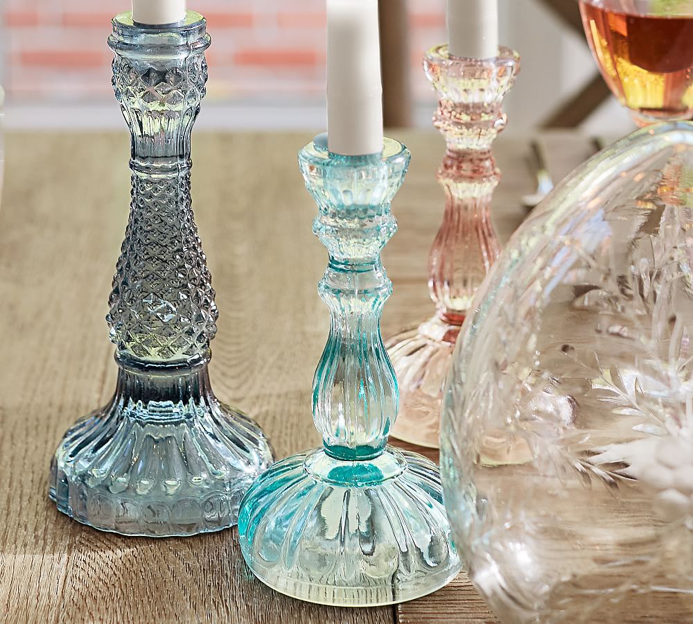 Vintage Pressed Glass Taper Holder Set of 3 Cool Candle Holder