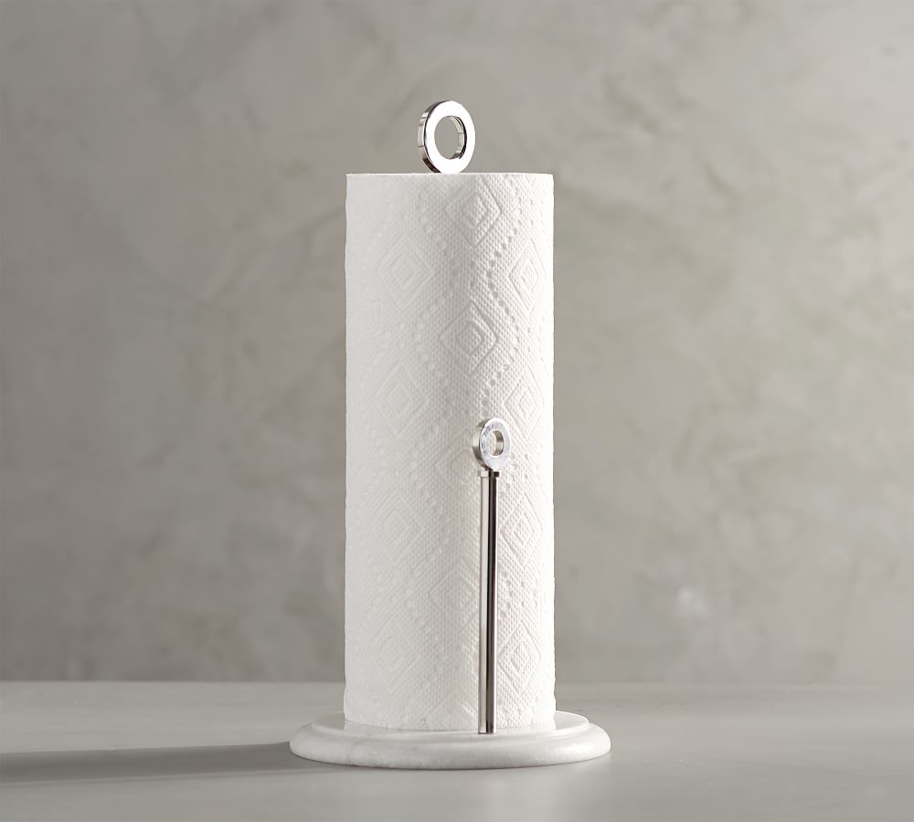 Casafina Ceramic & Wood Paper Towel Holder, White, Made in