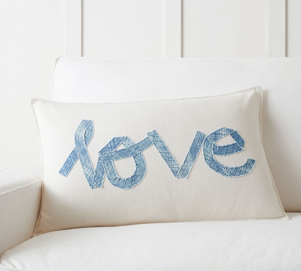 Indigo Love Script Lumbar Pillow Cover Pottery Barn