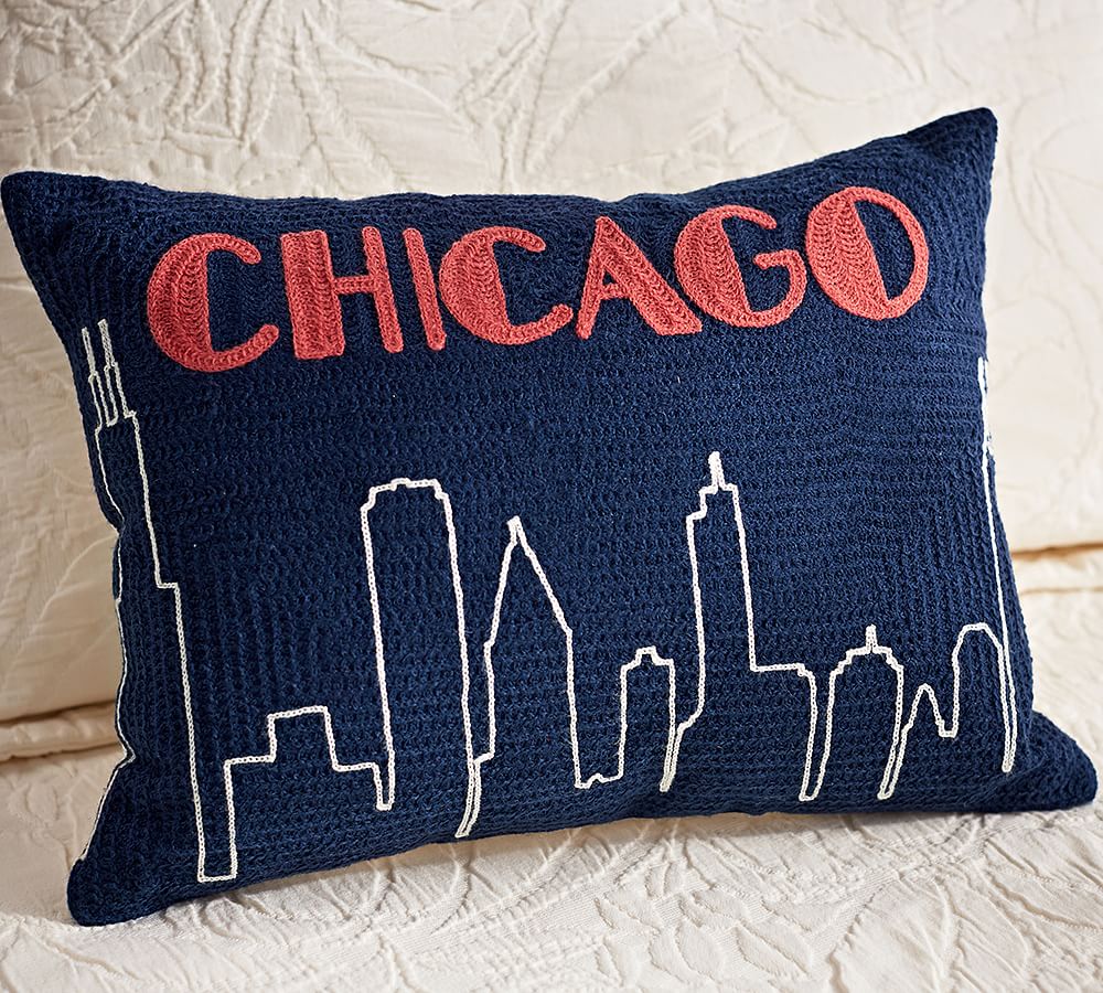 Chicago Crewel Embroidered Decorative Pillow Pottery Barn