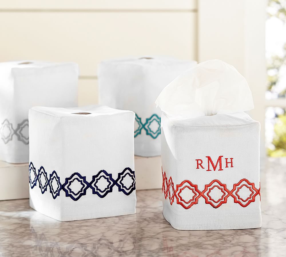 Liza Embroidered Tissue Box Cover Pottery Barn