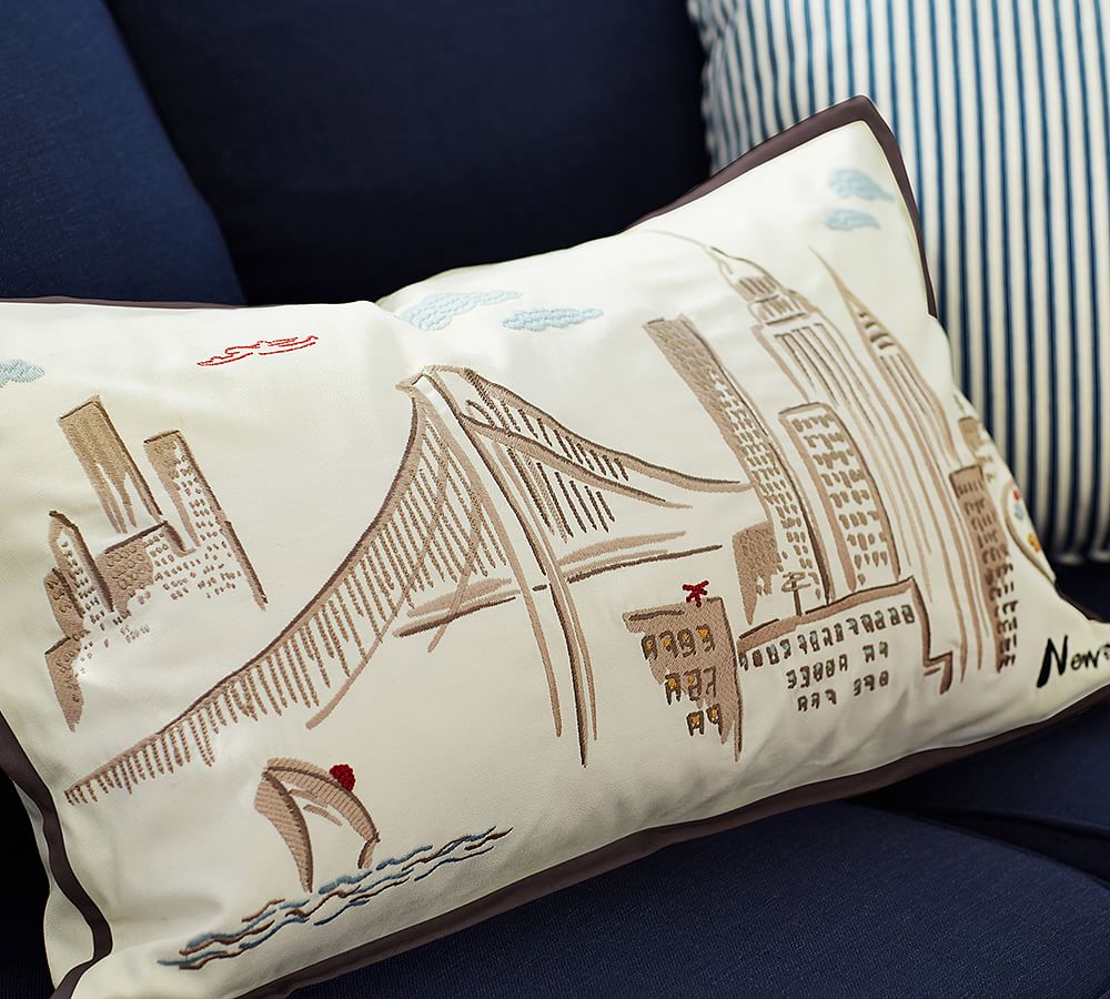 New York Embroidered Decorative Pillow Cover