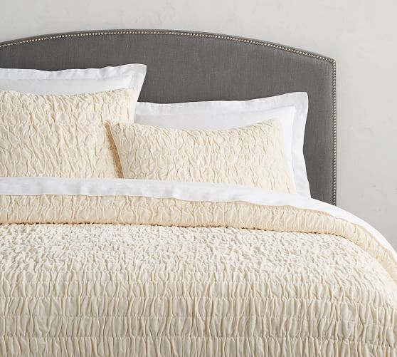 Ivory Ruched Velvet Coverlet & Sham Pottery Barn
