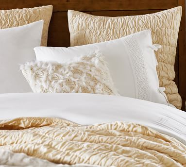 Ivory Ruched Velvet Coverlet & Sham | Pottery Barn