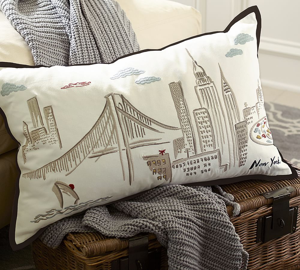 New York Embroidered Decorative Pillow Cover