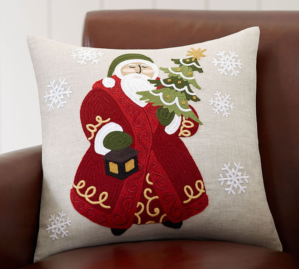 Santa Crewel Decorative Pillow Cover Pottery Barn