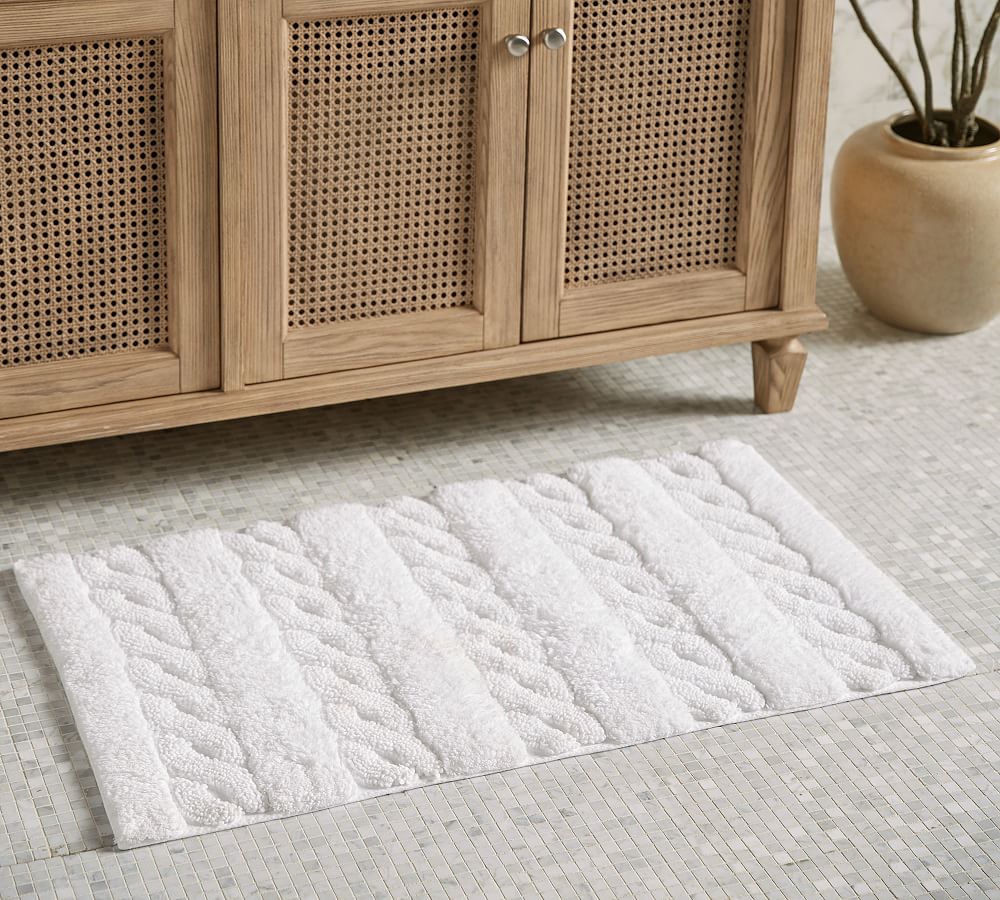 Sculpted Cable Organic Bath Mat Pottery Barn