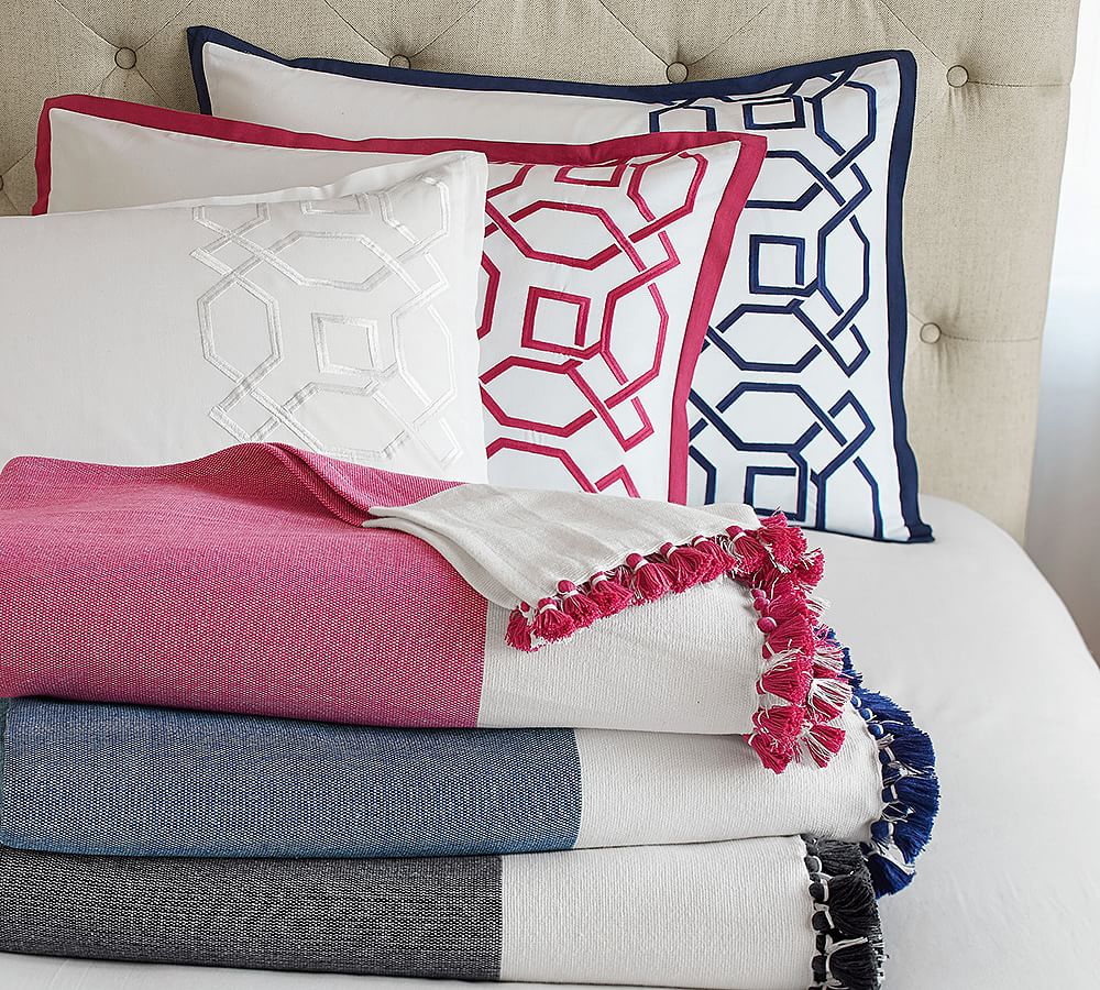 Pom Pom Stripe Throw Blanket Pottery Barn