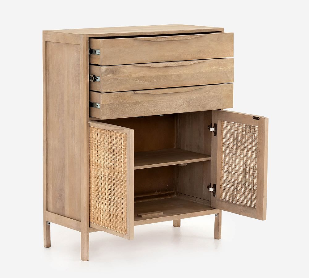 Dolores Cane 3-Drawer Tall Dresser | Pottery Barn