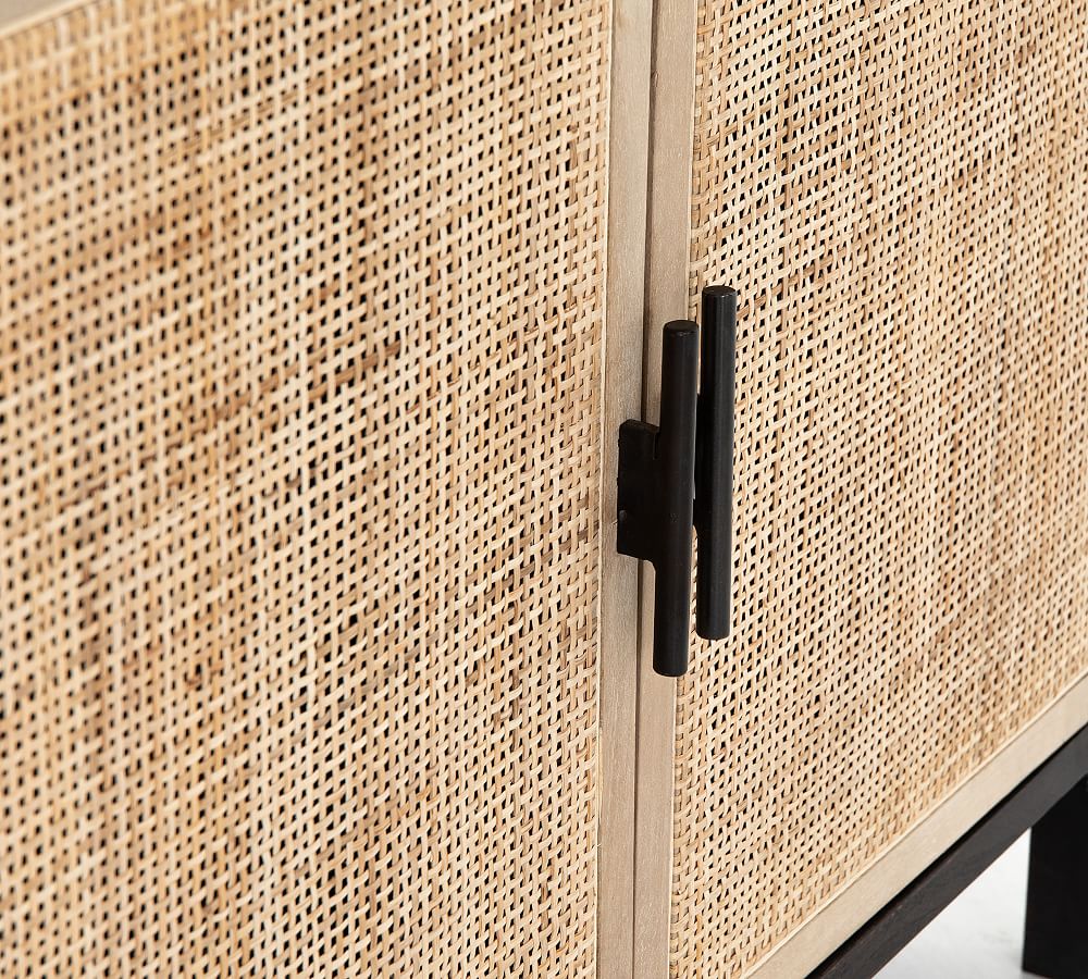 Dolores Cane Open Bookcase with Doors Pottery Barn