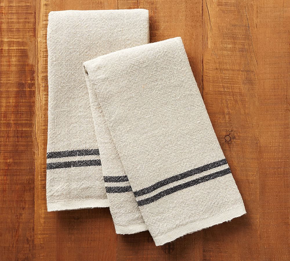 Blue/Grey Stripe Linen Hand Towels (Set of 2)
