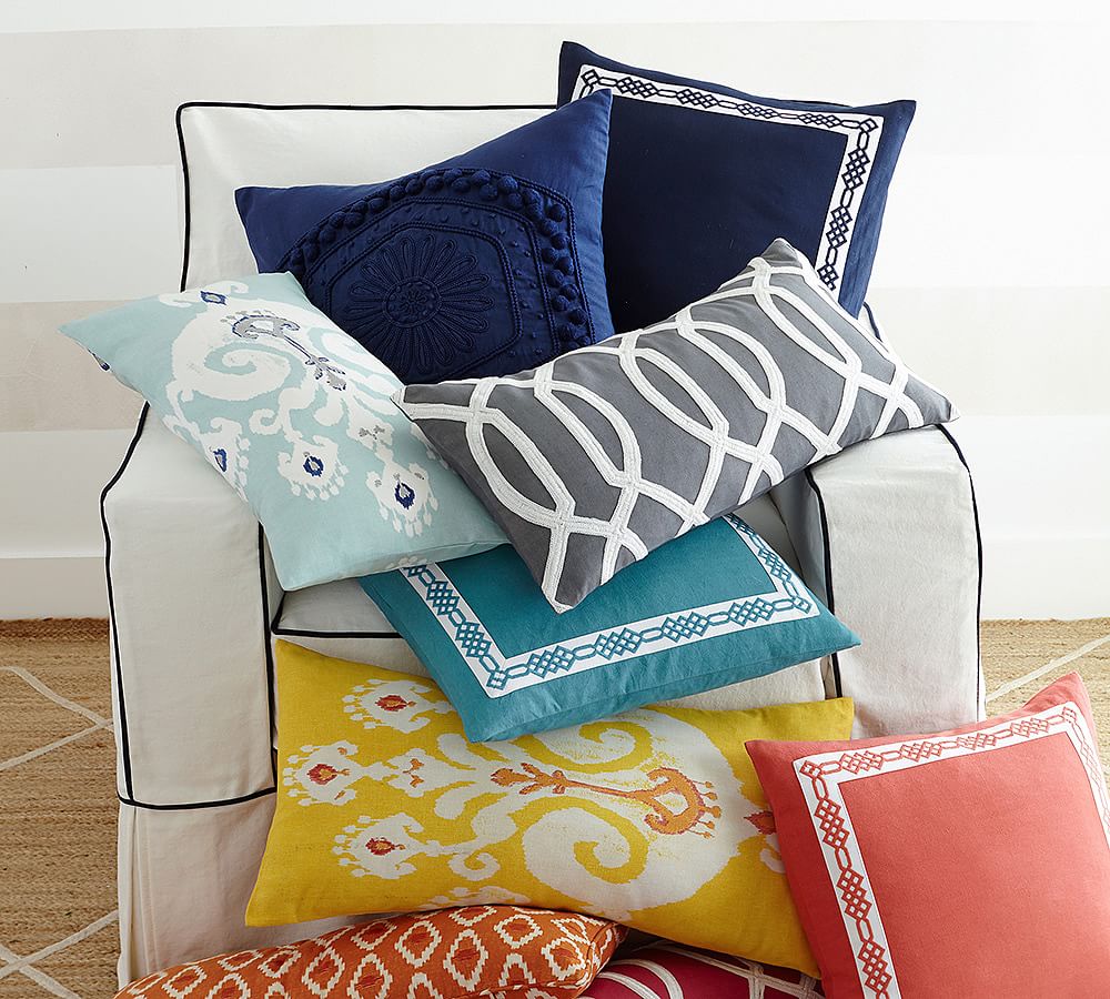 Monogrammable Embroidered Border Decorative Pillow Cover Pottery Barn