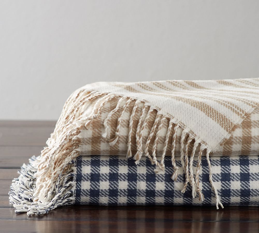Gingham Stripe Reversible Throw Blanket Pottery Barn
