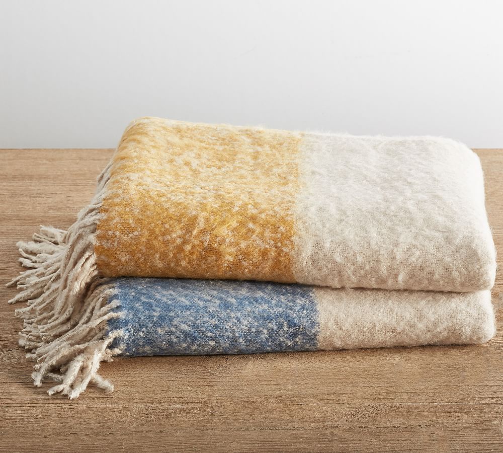 Brushed Block Mohair Throw Blanket Pottery Barn